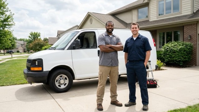 Walk-In Tub Contractor Chicago installer and service van outside a customer's home